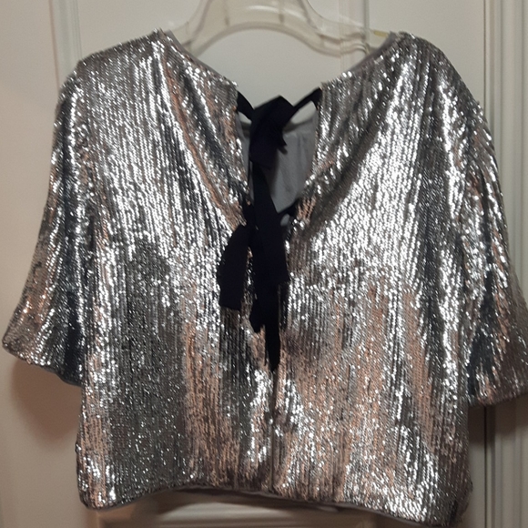 NWT J.Crew silver sequin blouse with bows - Picture 3 of 3